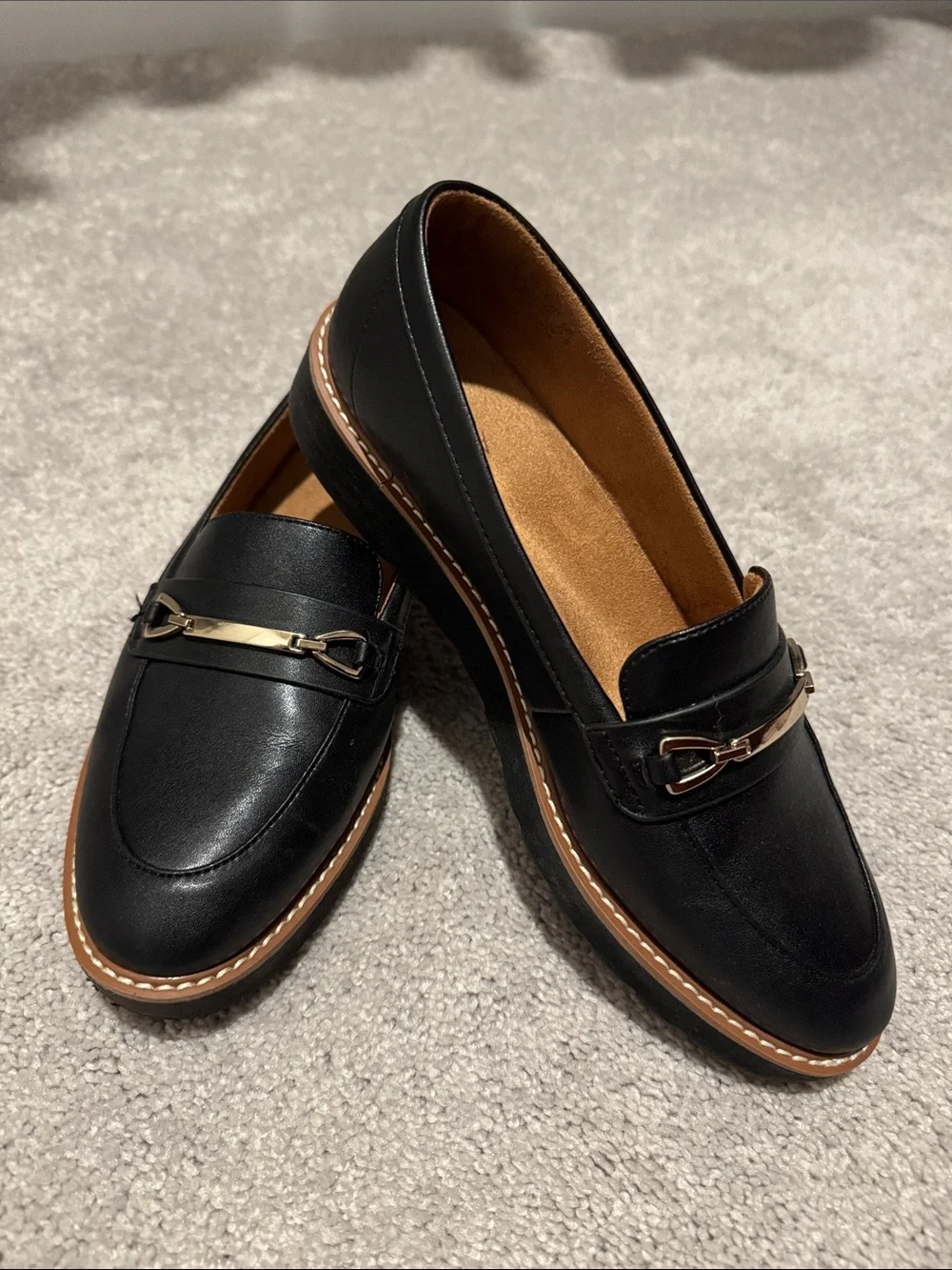 Naturalizer Black Women's Slip-On Loafers with Gold Bit Hardware